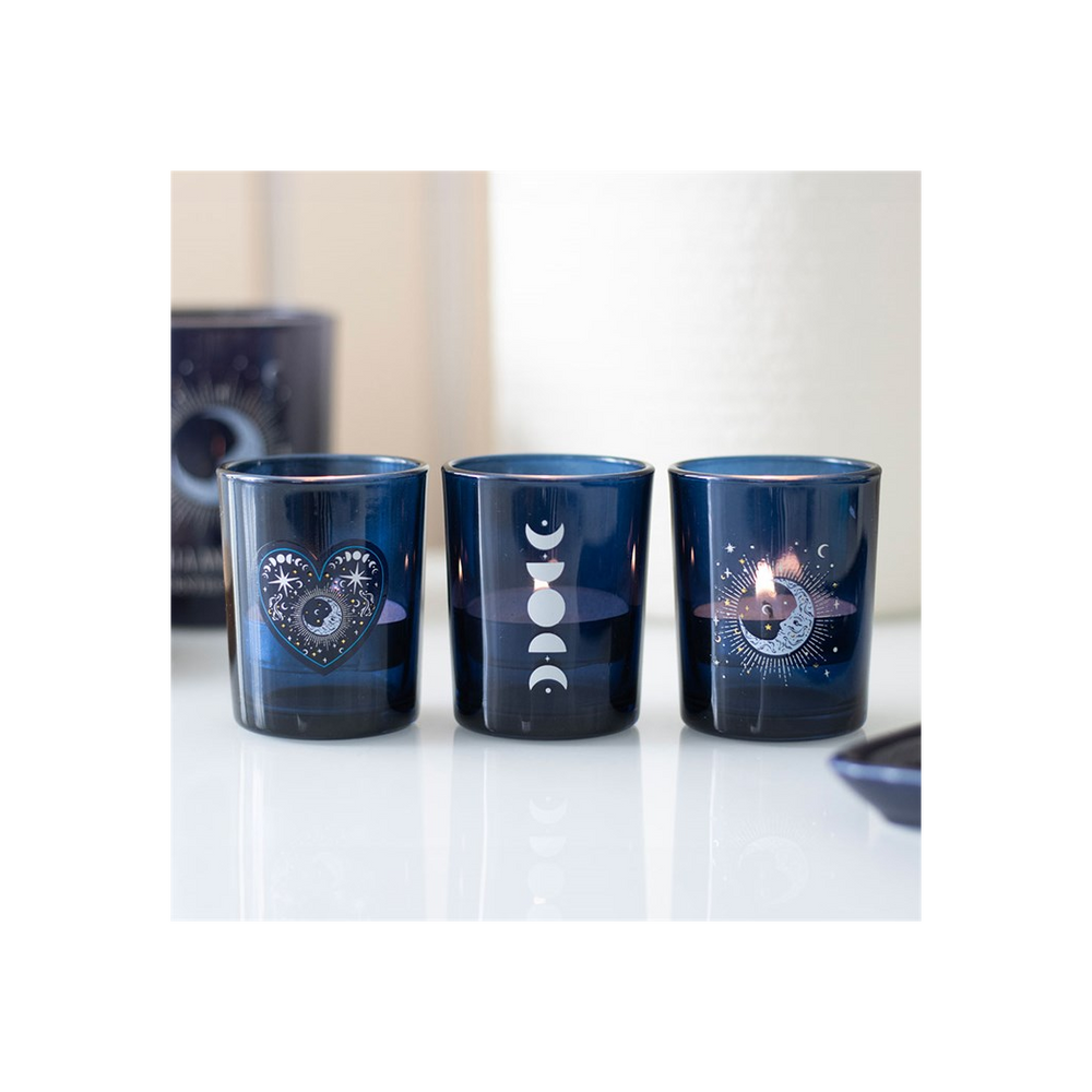 Set of 3 Blue Moon Votive Candle Holders