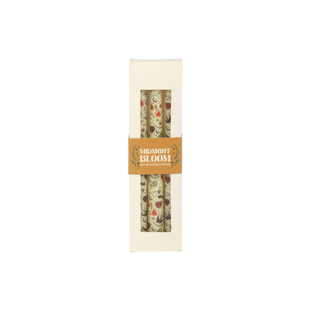Set of 3 Cream Midnight Bloom Print Taper Candles