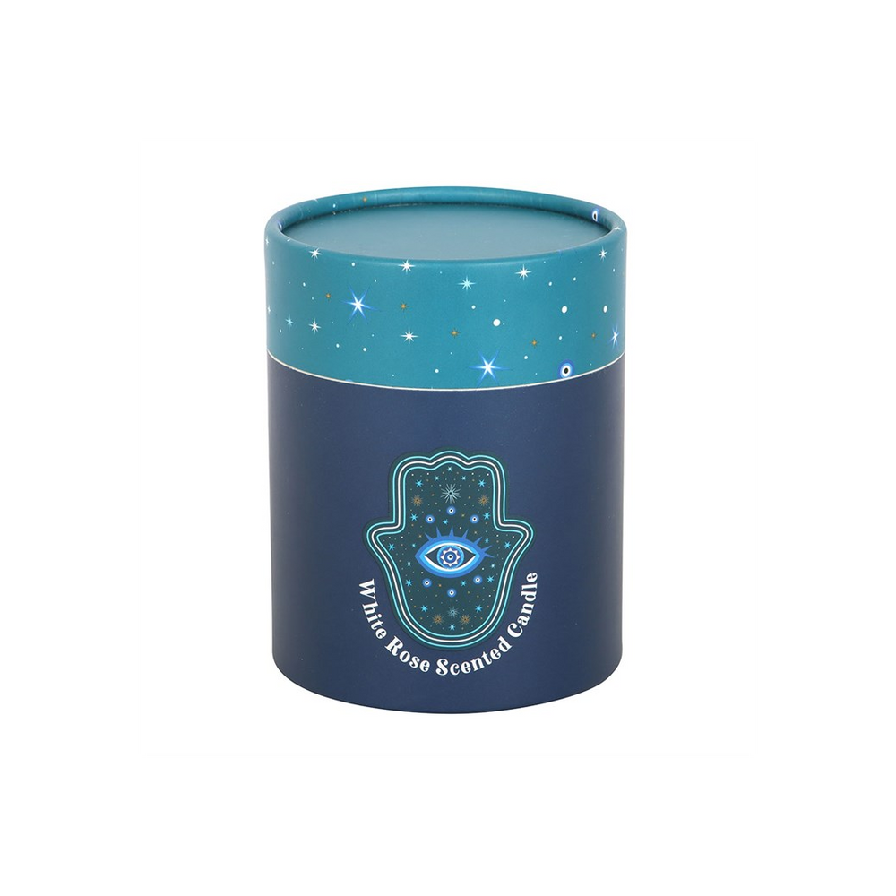 Hand of Hamsa White Rose Candle with Crystals