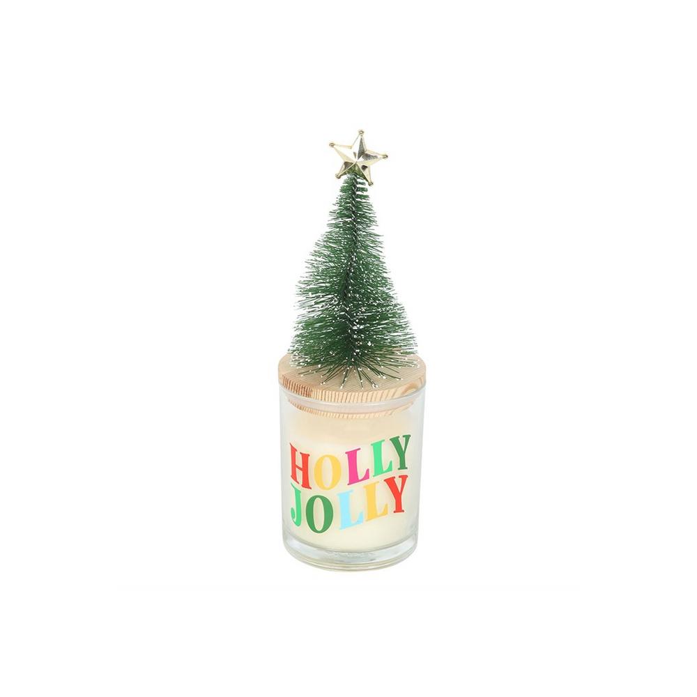 Holly Jolly Pine & Fir Glass Candle with Tree