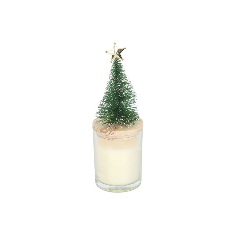 Holly Jolly Pine & Fir Glass Candle with Tree