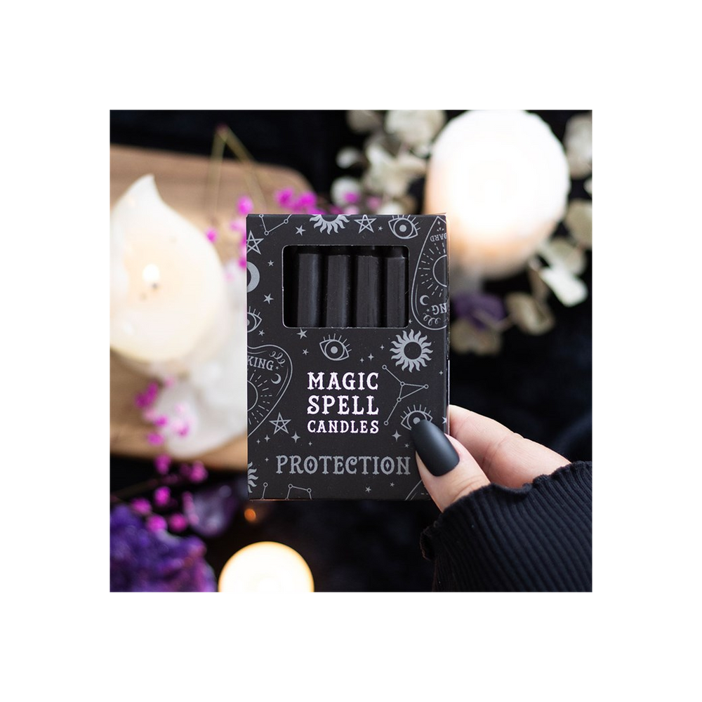 Set of 12 Black ’Protection’ Spell Candles