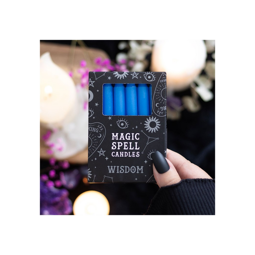 Set of 12 Blue ’Wisdom’ Spell Candles