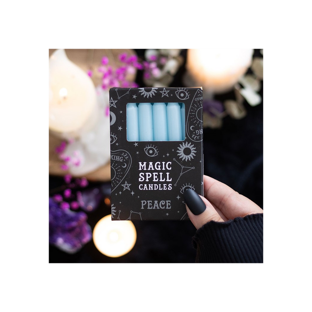 Set of 12 Light Blue ’Peace’ Spell Candles