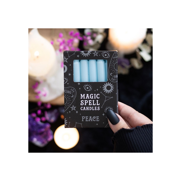Set of 12 Light Blue ’Peace’ Spell Candles
