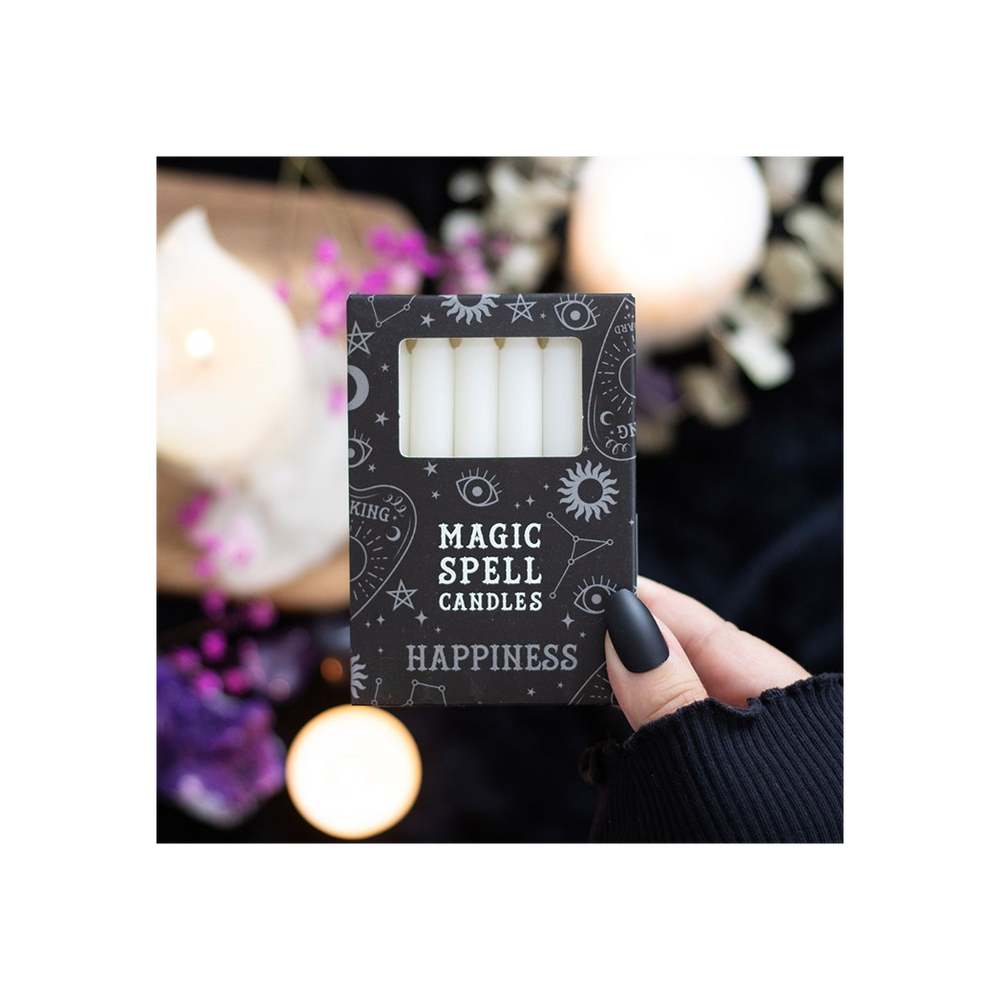Set of 12 White ’Happiness’ Spell Candles