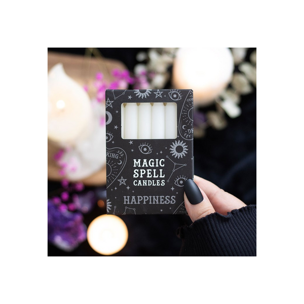 Set of 12 White ’Happiness’ Spell Candles