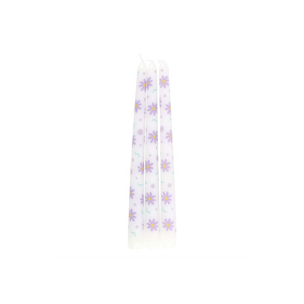 Set of 3 Purple Daisy Taper Candles